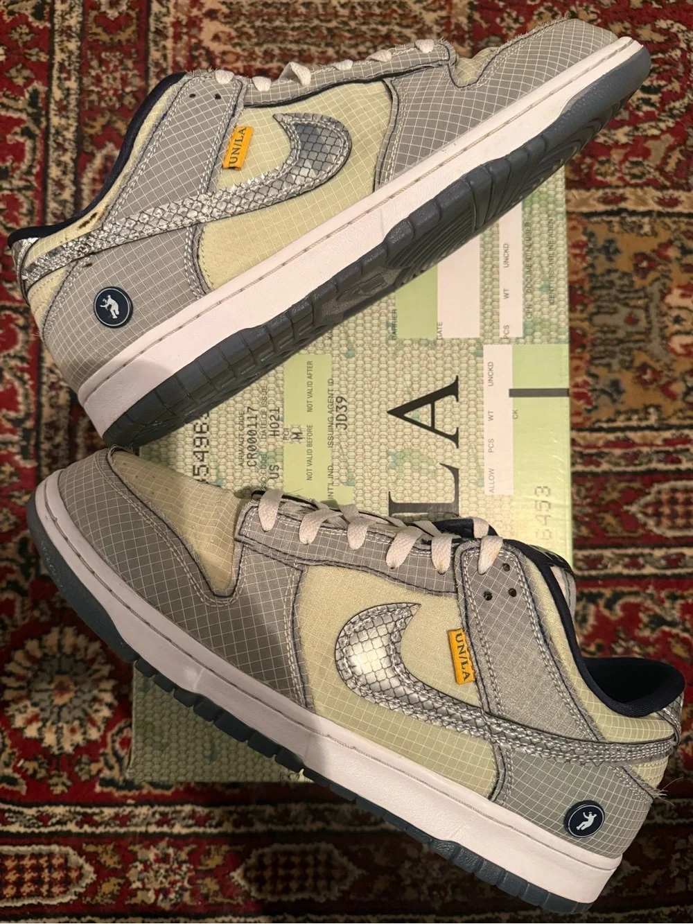 Nike Dunk Low Union Passport Pack Court Purple in Light Gray, Cream, and Silver